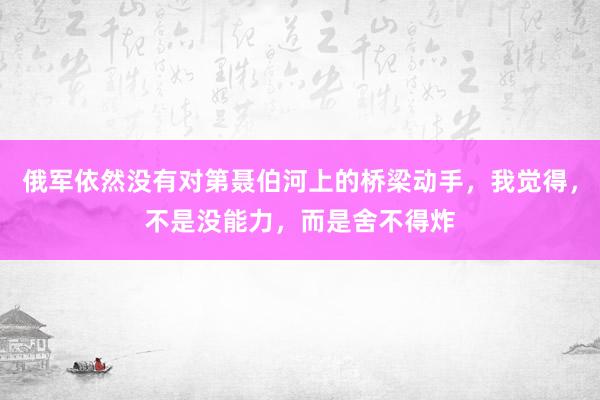 俄军依然没有对第聂伯河上的桥梁动手，我觉得，不是没能力，而是舍不得炸